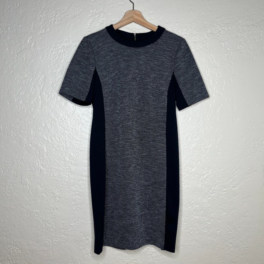 Halogen Women's Black Gray Tweed Sheath Dress 12P Petite Mixed Media
